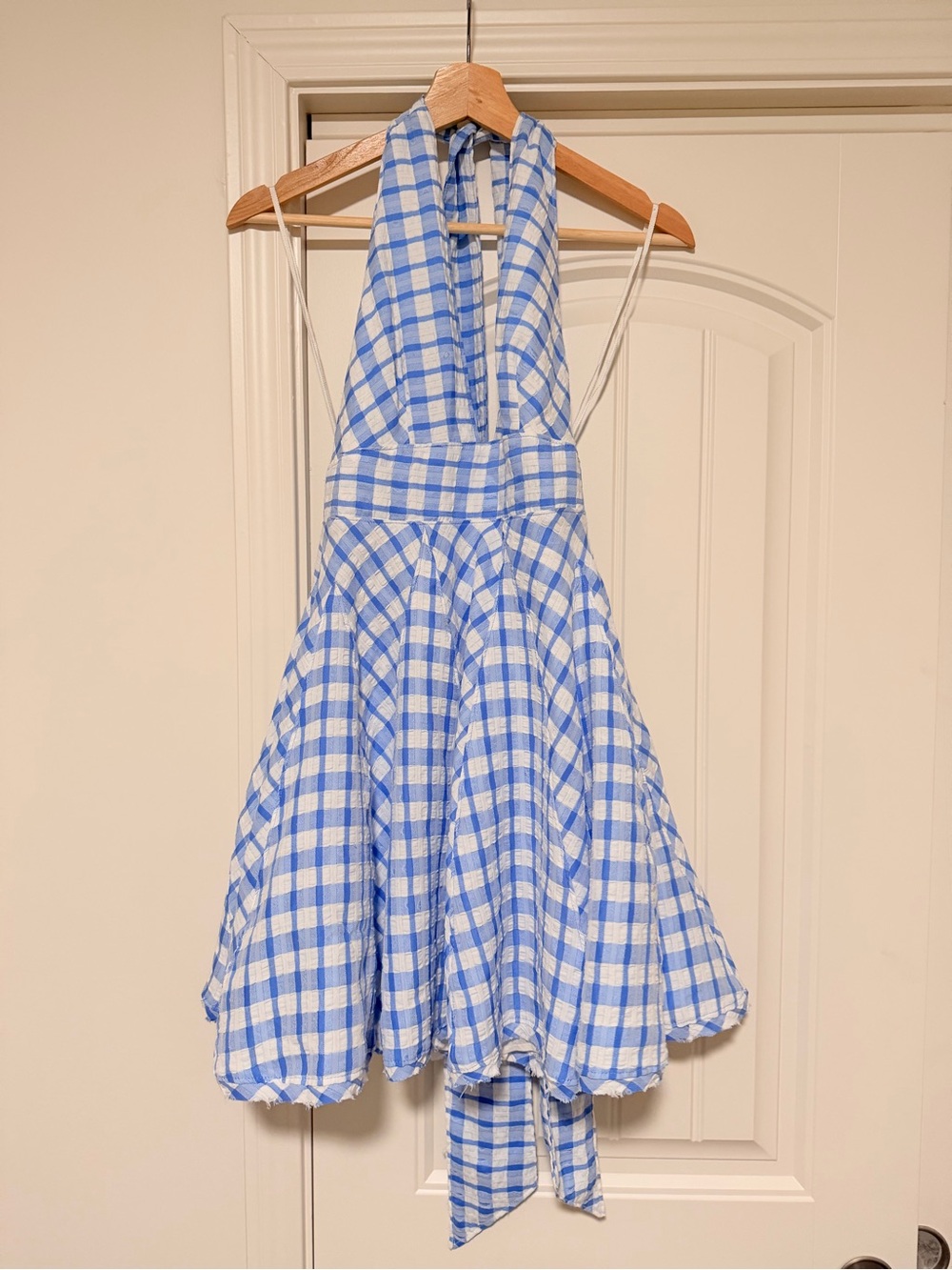 Free People Blue and White Gingham Halter Dress